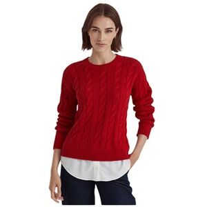 Lauren Ralph Lauren Black Label Red Cable Knit Cotton Blend Sweater Womens XL